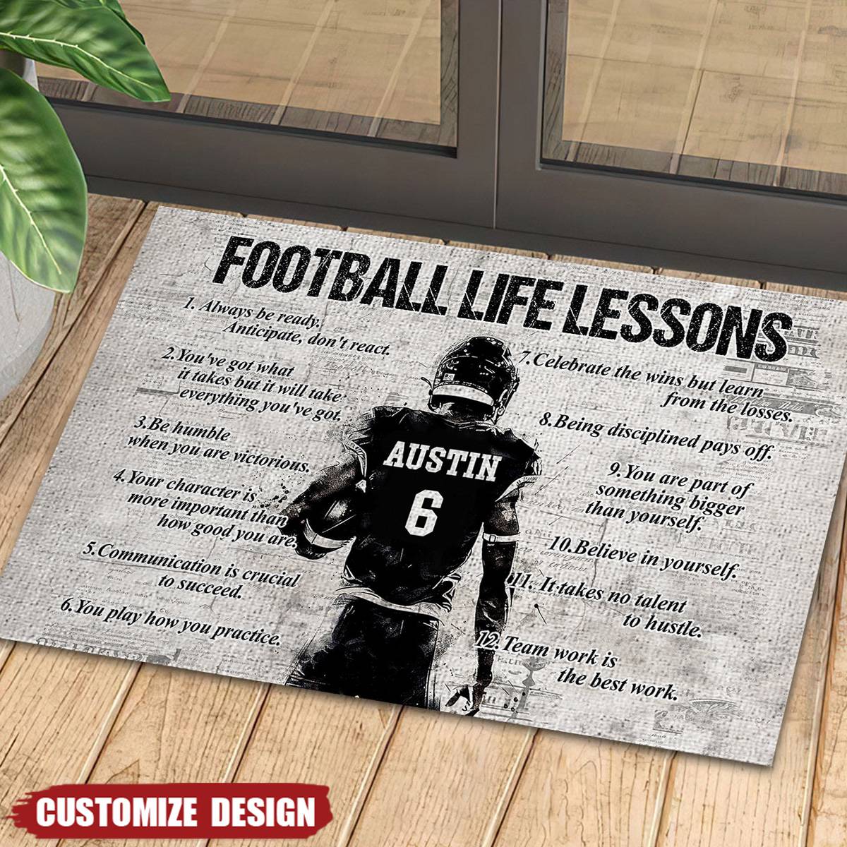 Personalized American Football Life Lessons Doormat - Gift For American Football Lovers