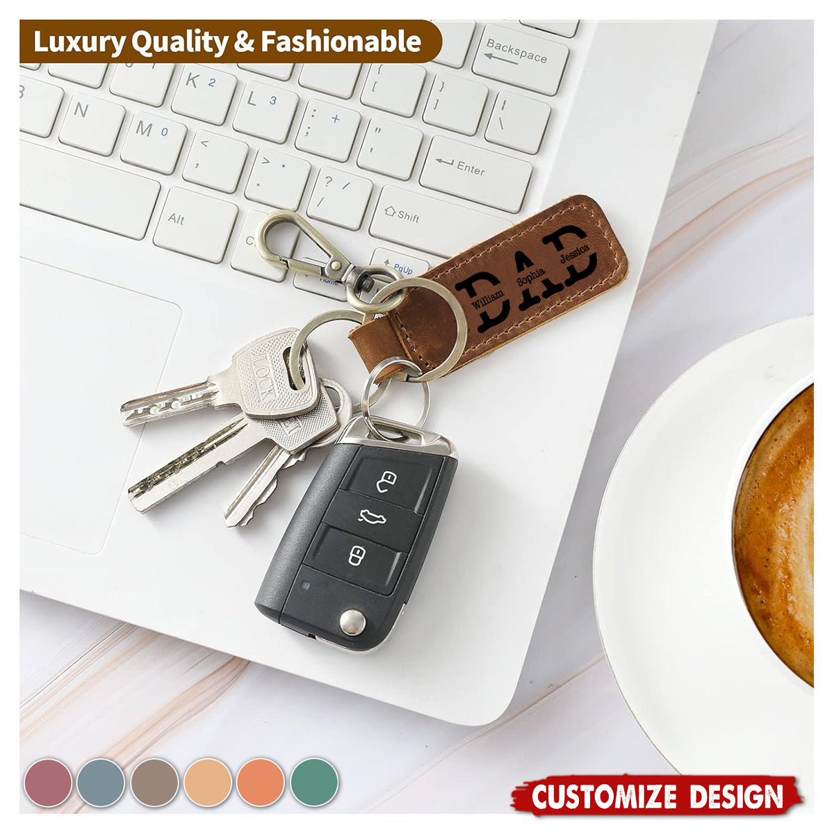 Personalized Dad Leather Keychain-Gift for Dad