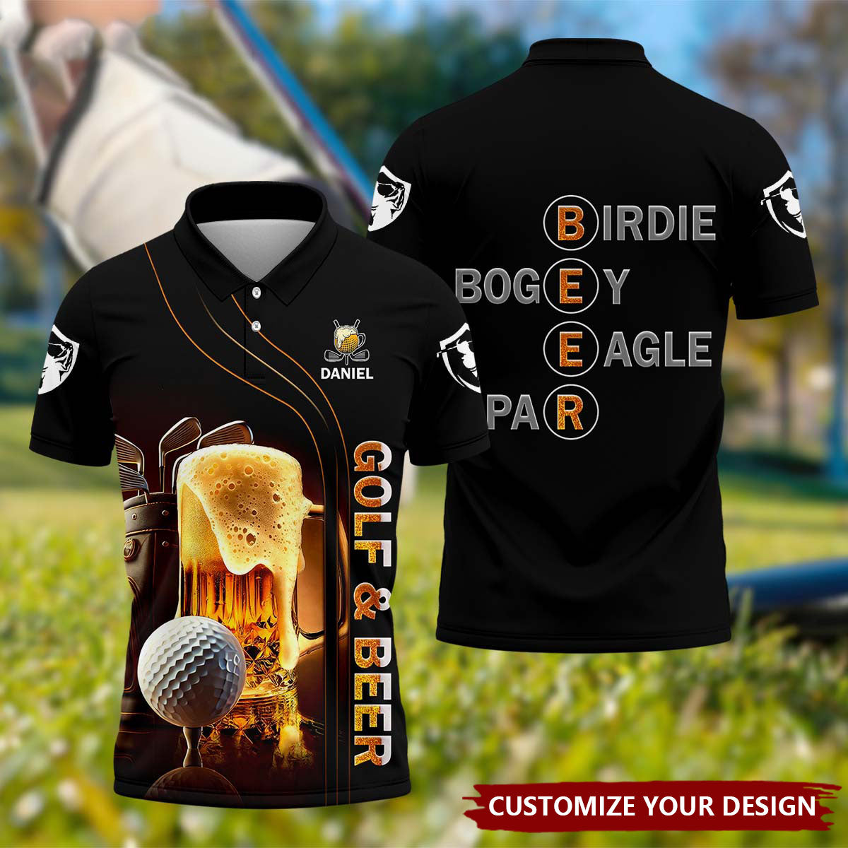Personalized Golf And Beer Custom Men's Funny Graphic Golf Polo Shirt, Dad Golf Gift