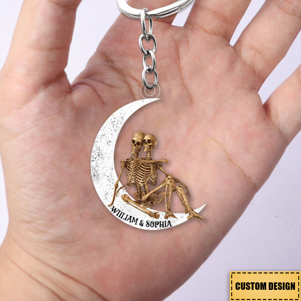 Personalized Skeleton Couple On The Moon Acrylic Keychain-Gift For Valentine's Day