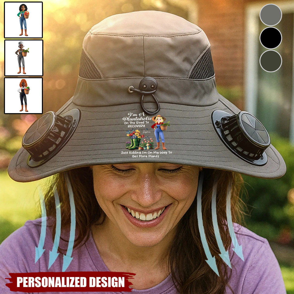 Custom Solar Fan Hat-Personalized Garden Gifts For Gardeners-Crazy Plant Lady Vibes