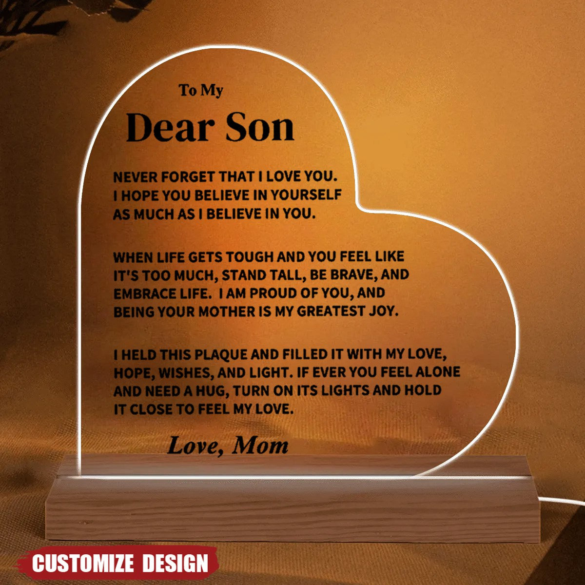 To My Son - Personalized Heart Shaped Acrylic Plaque/LED Light Plaque