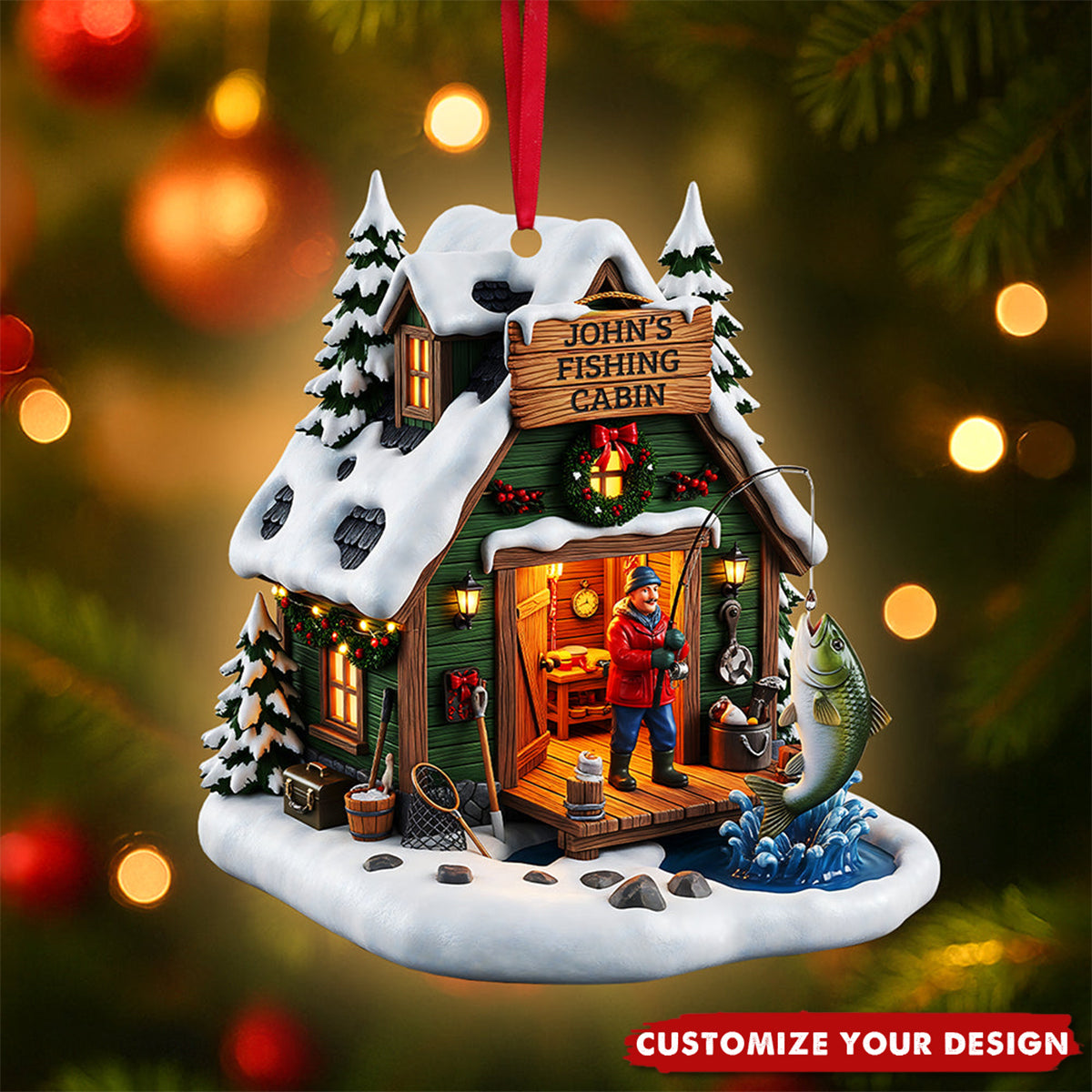 Fishing Man Ornament - Personalized Gifts For Fishing Lovers