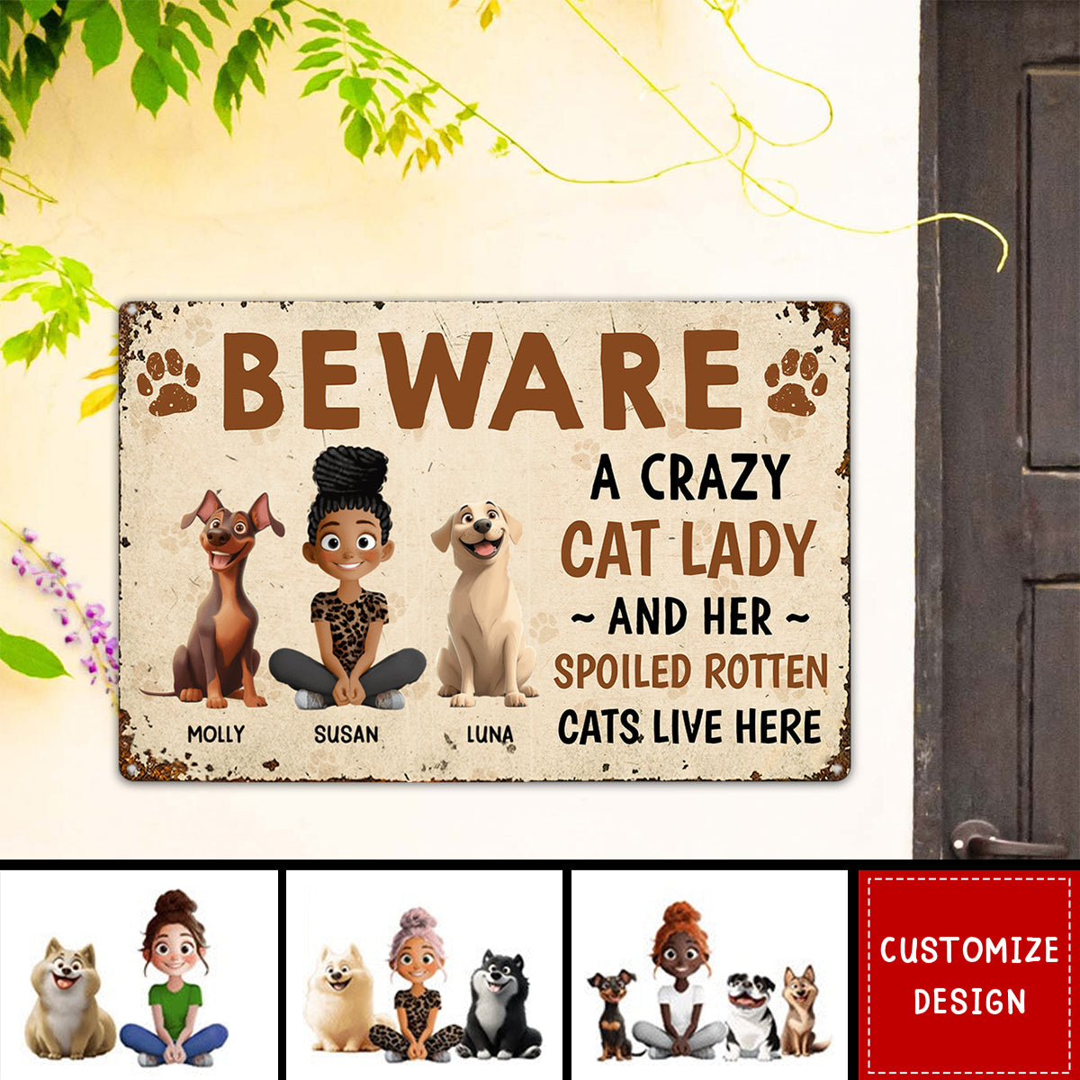 Crazy Dog Lady And Her Dogs - Personalized Metal Sign