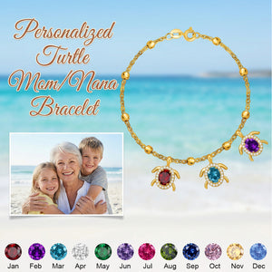 Personalized Sea Turtle Birthstones Bracelet - Gift For Mom,Grandma