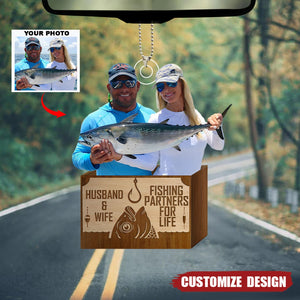 Husband & Wife, Fishing Partner For Life - Personalized Photo Car Ornament