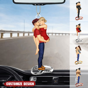 New Release - Personalized Couple Kissing Hugging Ring Car Ornament - Gift For Couple