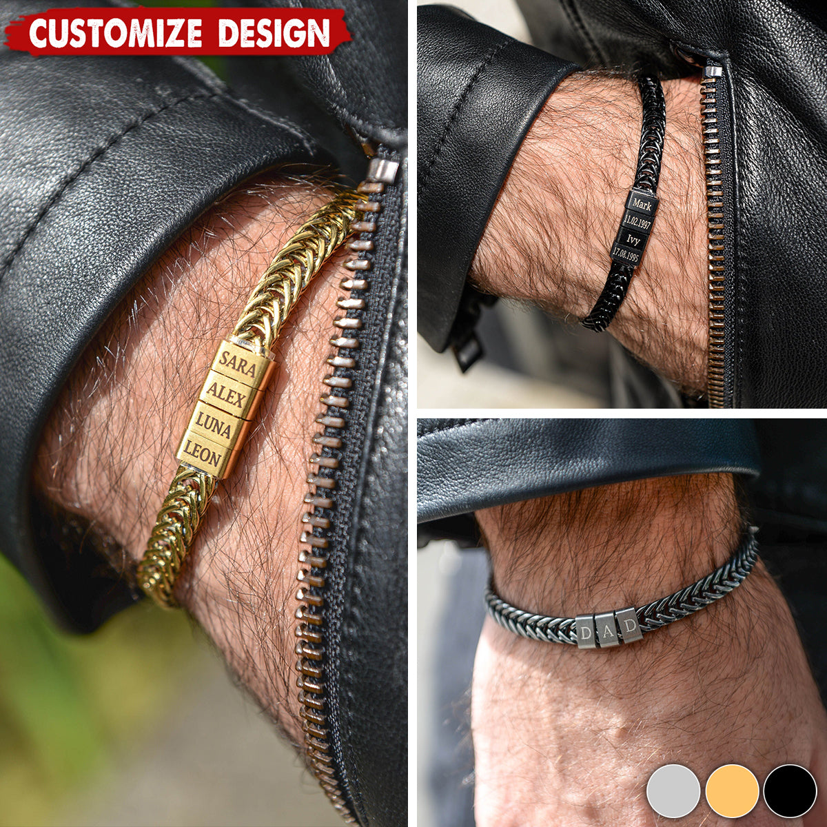 Personalize Names Man's Bracelet-Gift for Dad/Grandpa