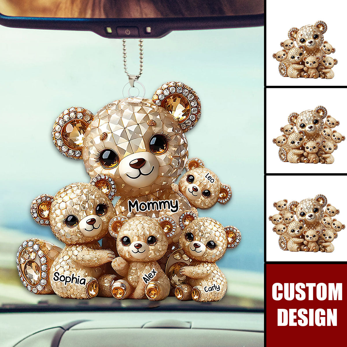 Mom I Love You - Personalized Bear Mom With Kids Car Ornament, Mother's Day Gift