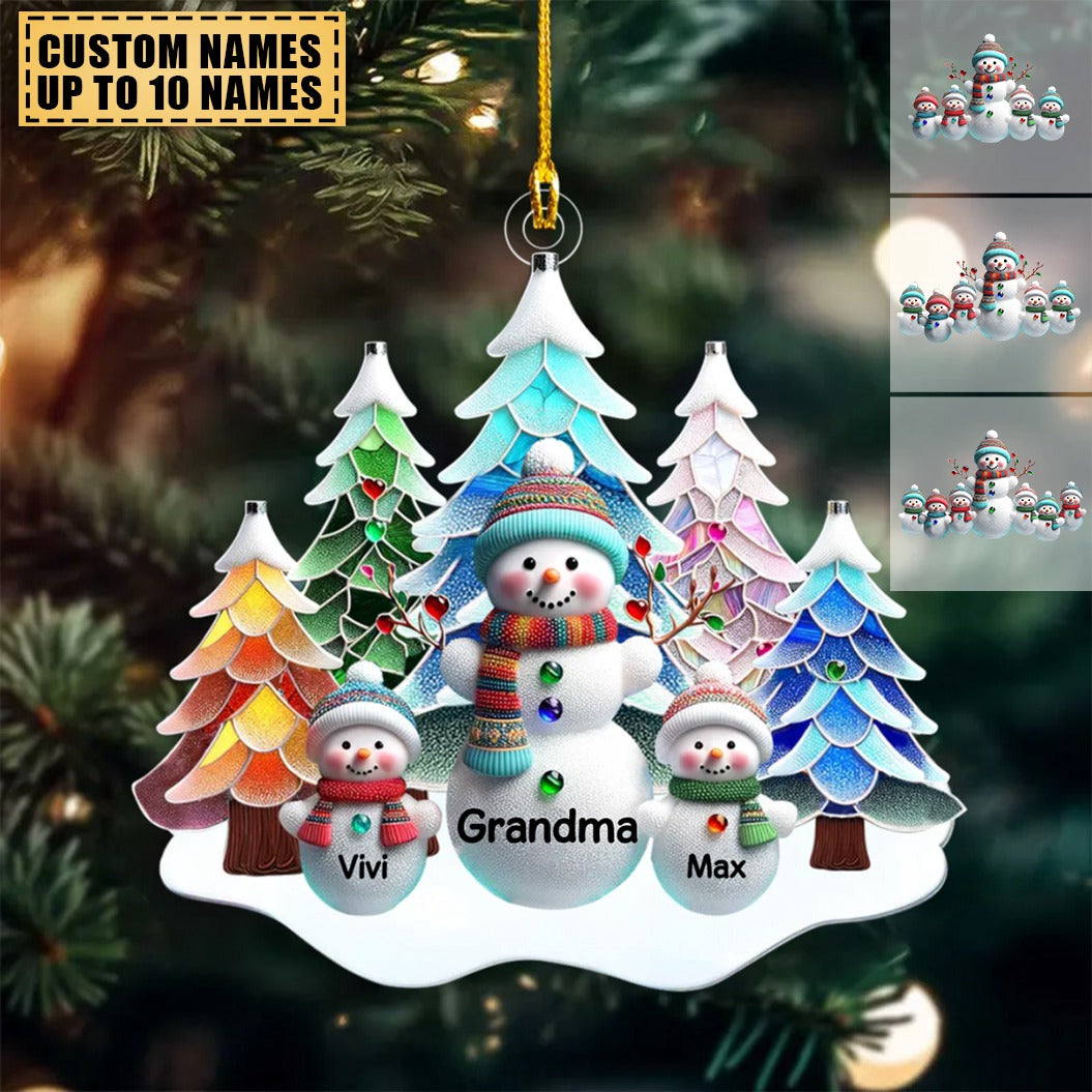 Nana/Mom Snowman With Baby Kids - Personalized Acrylic Ornament