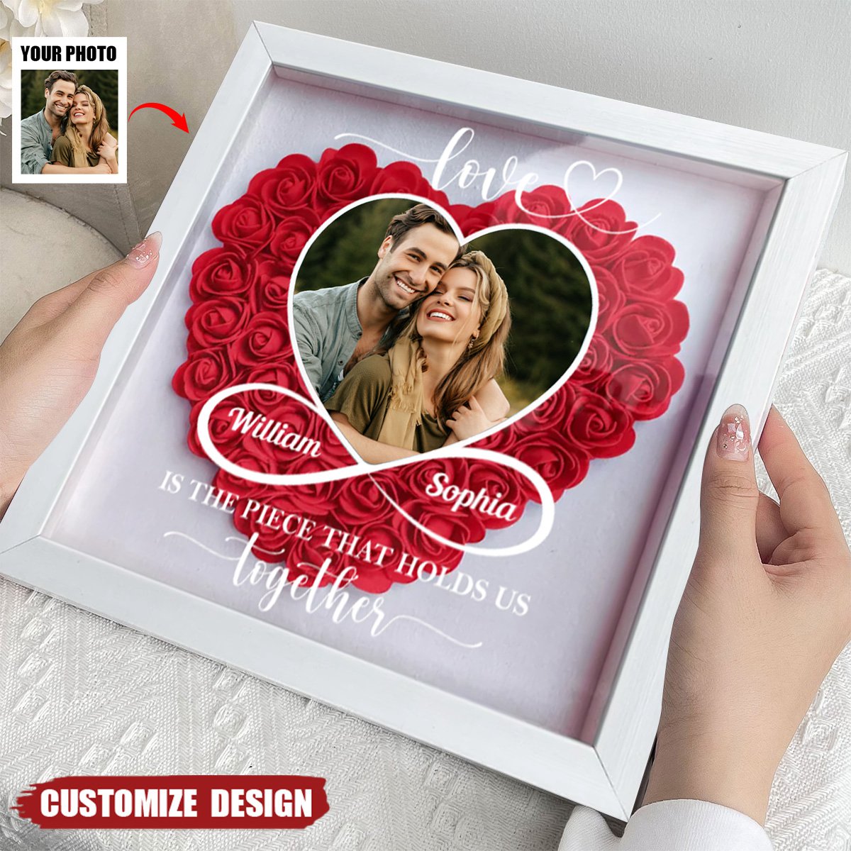 God Knew My Heart Needed You - Personalized Photo Flower Shadow Box