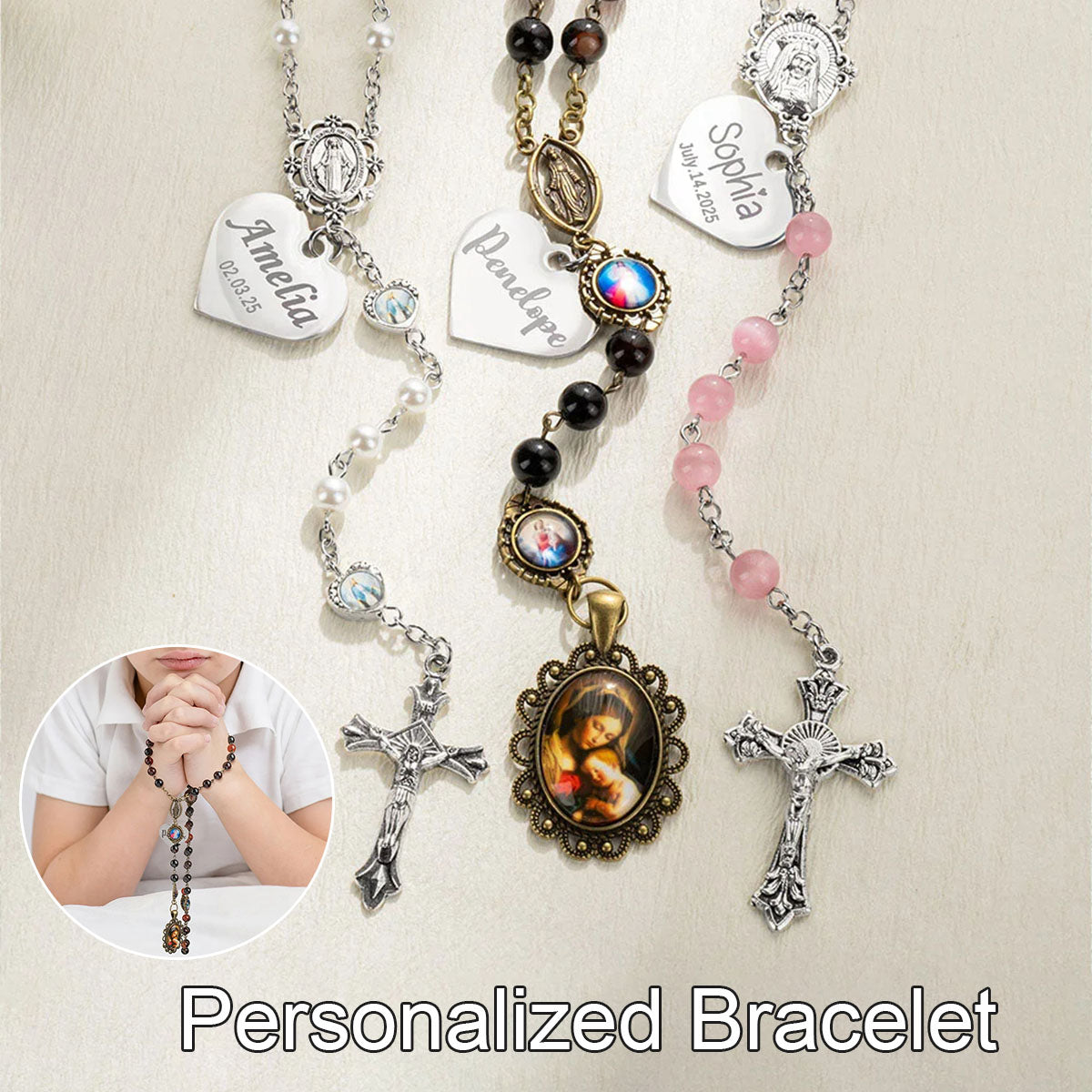 Personalized Jesus Cross  with Heart Name Charm Bracelet