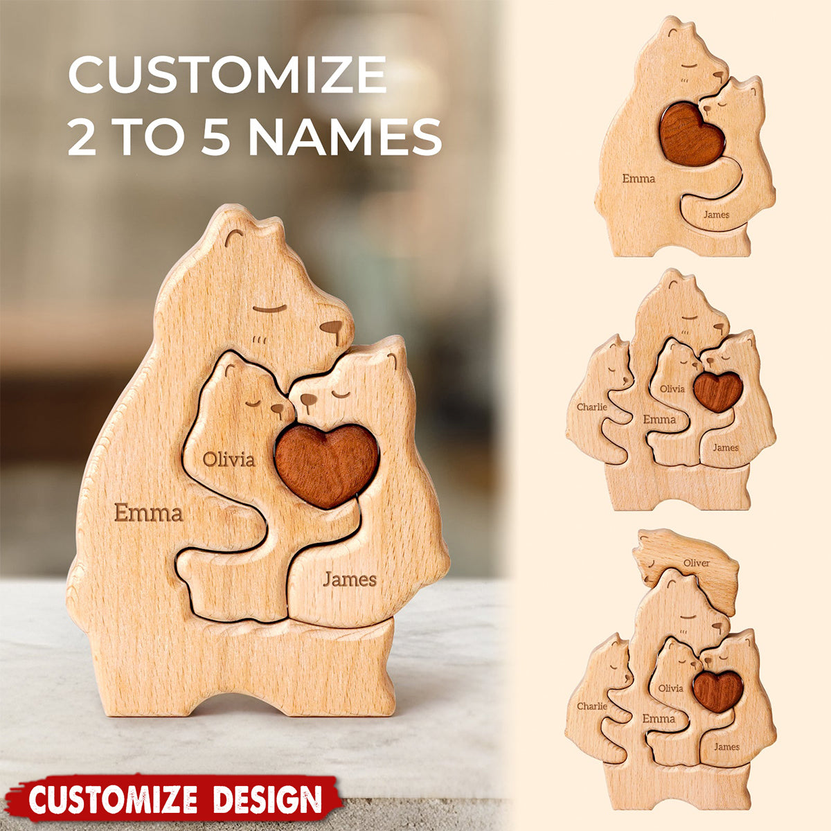 Mommy Bear Family Wooden Puzzle - Mother's Day Gift For Mom,Grandma