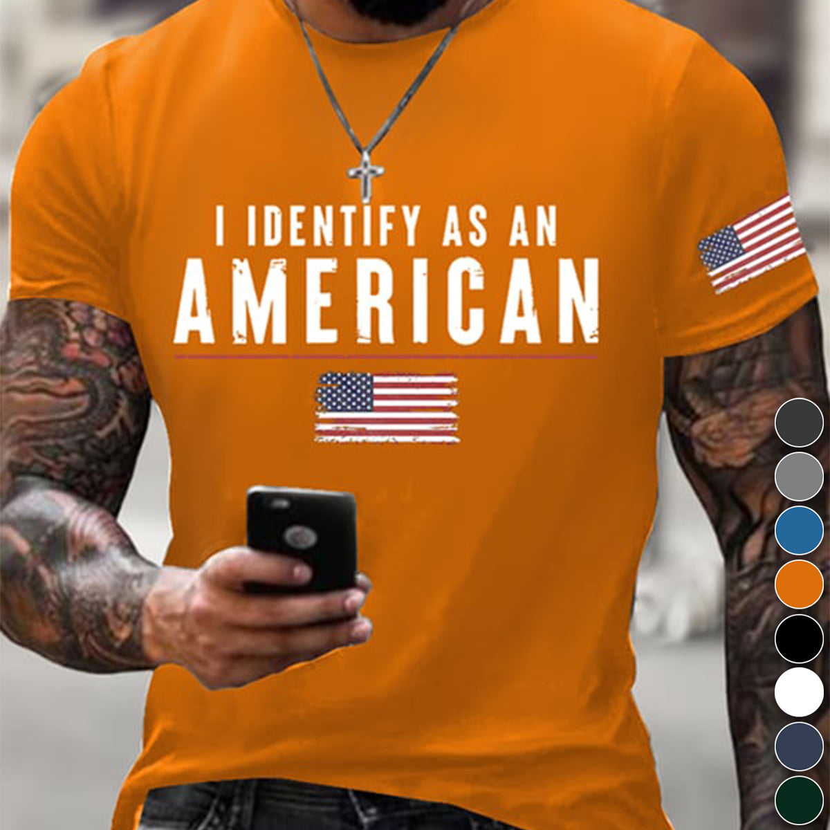 I Identify As An American Printed Round Neck T-Shirt