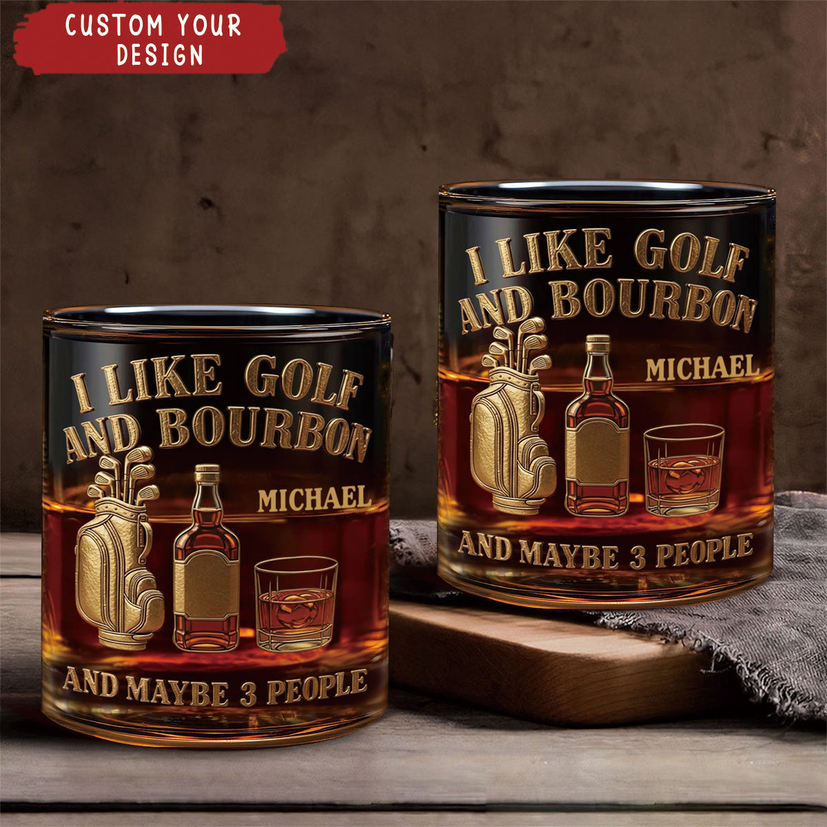 I Like Golf And Bourbon And Maybe 3 People - Personalized Golf Whiskey Glass