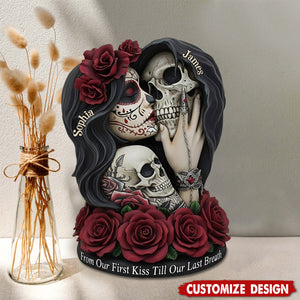 From Our First Kiss Till Our Last Breath - Personalized Skull Custom Shaped Acrylic Plaque