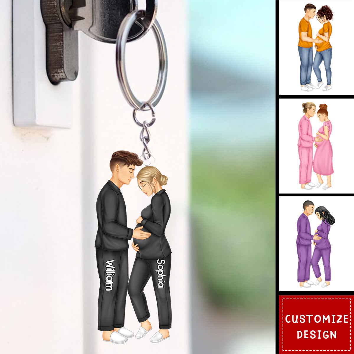 Baby Arriving Expecting Family Personalized Couple Keychain - Gift For Wife,Husband,Anniversary