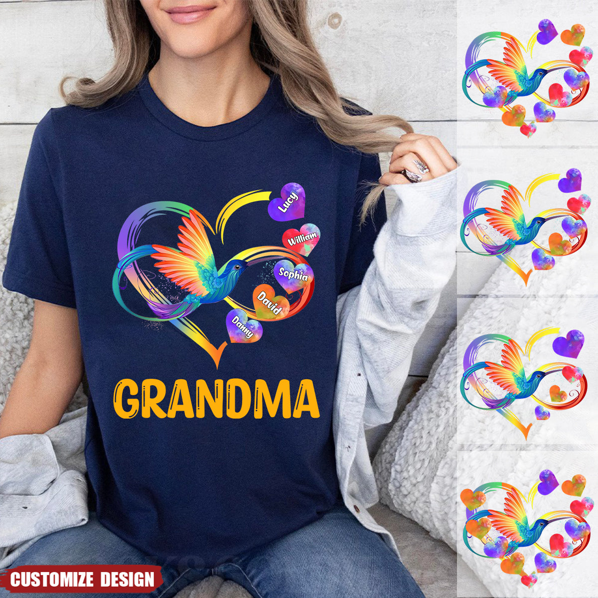 Personalized Grandma Infinity Hummingbird Rainbow Shirt - Gift Idea For Grandma / Mother