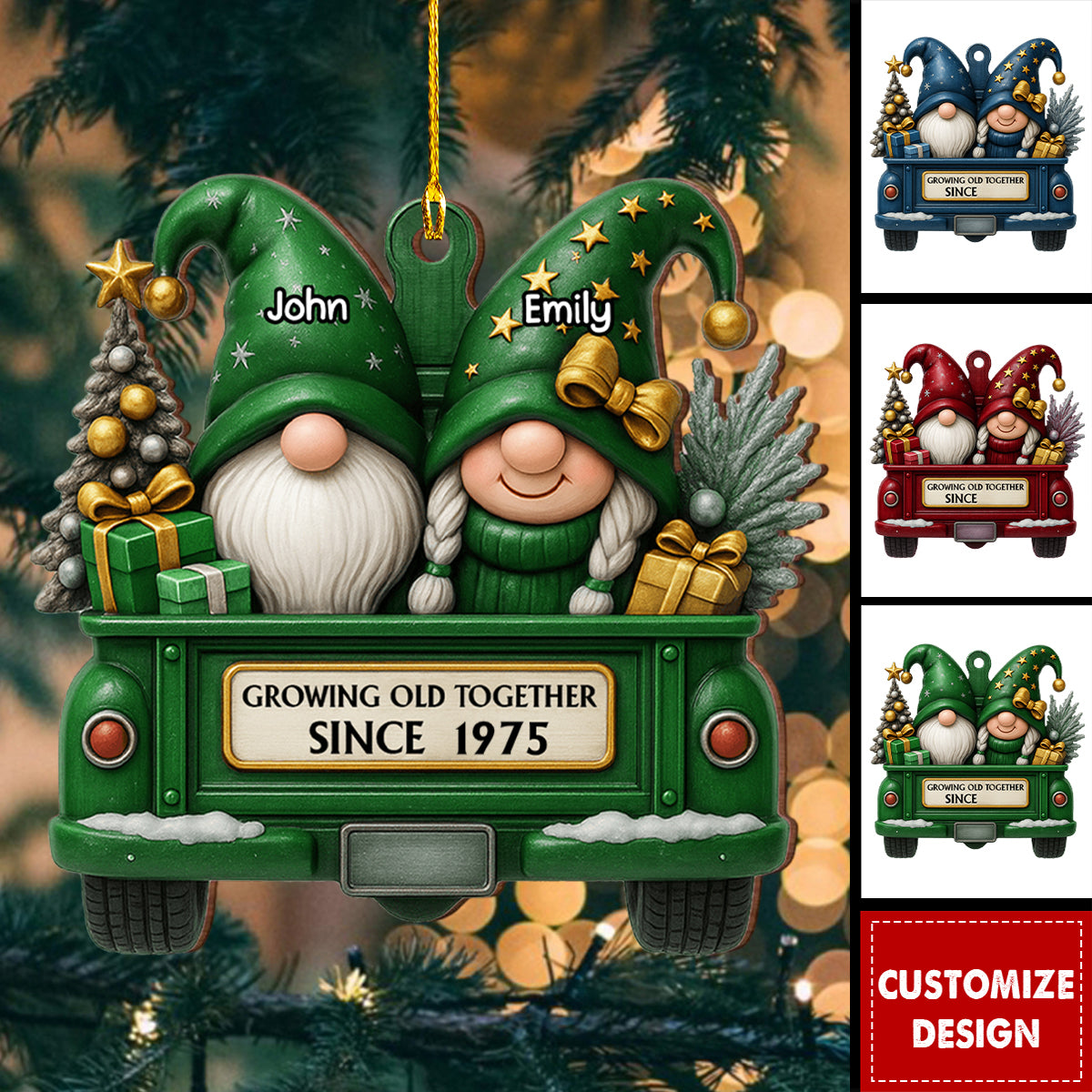 Growing Old Together-Personalized Wood Ornament-Gift for Couples and Parents