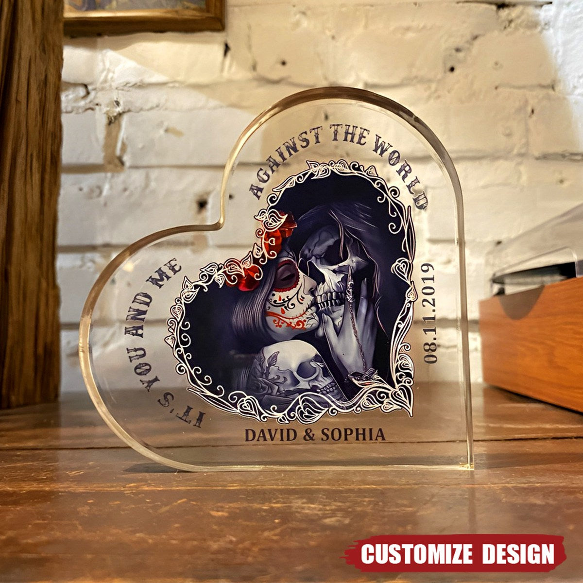 It's You And Me - Personalized Heart Shaped Acrylic Plaque/LED Light