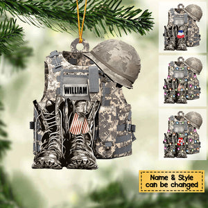 Military Uniform - Boots & Hat - Personalized Flat Christmas Ornament