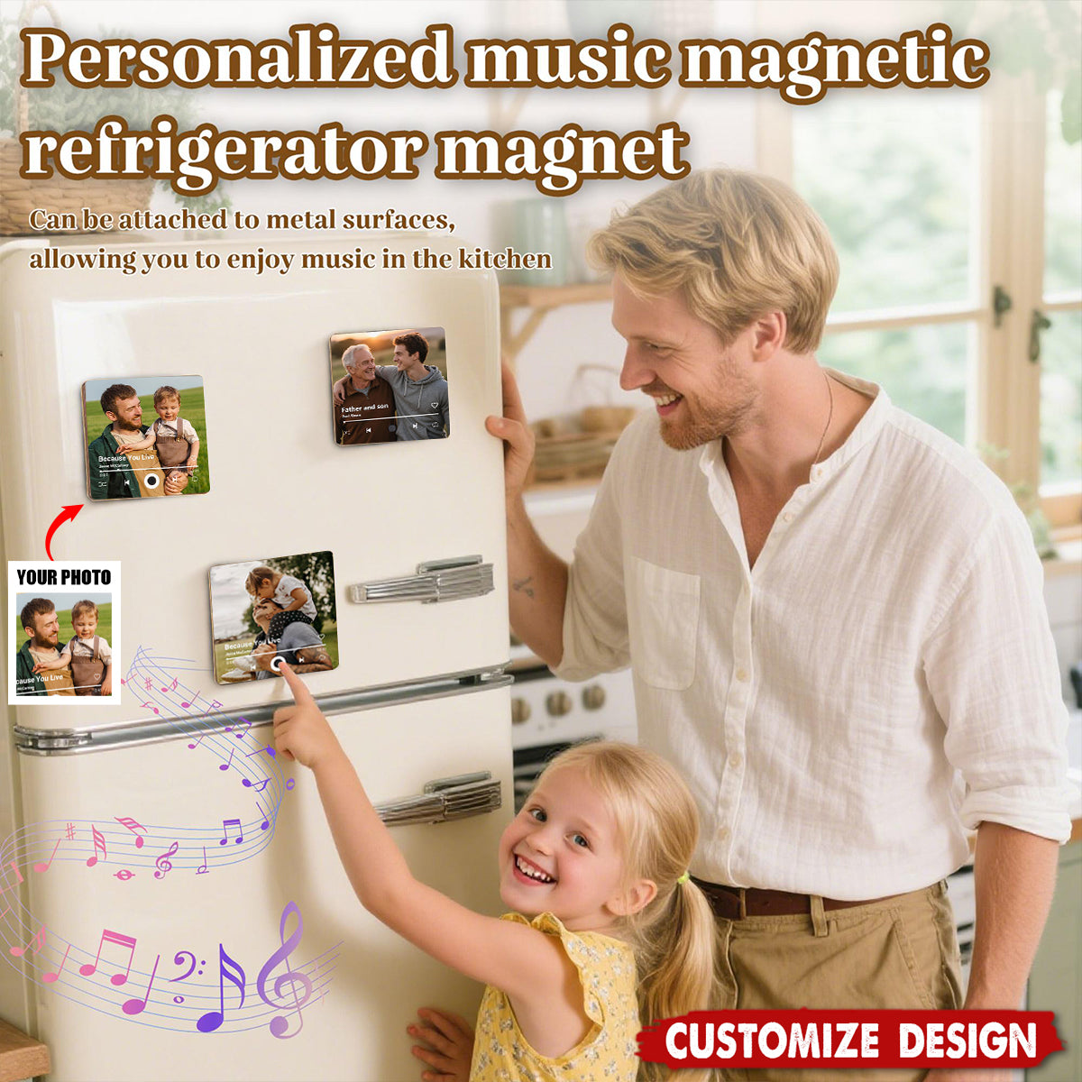 Personalized  Photo Music Fridge Magnet - Birthday,Father's Day Gift For Dad,Grandpa