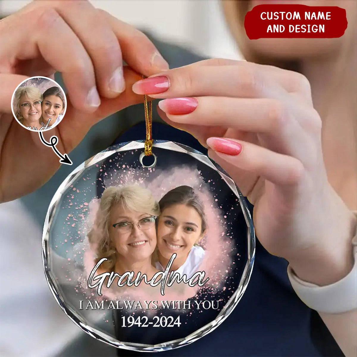 Custom Photo Memorial Forever Our My Hearts - Personalized Circle Glass Ornament