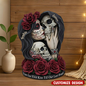 From Our First Kiss Till Our Last Breath - Personalized Skull Custom Shaped Acrylic Plaque