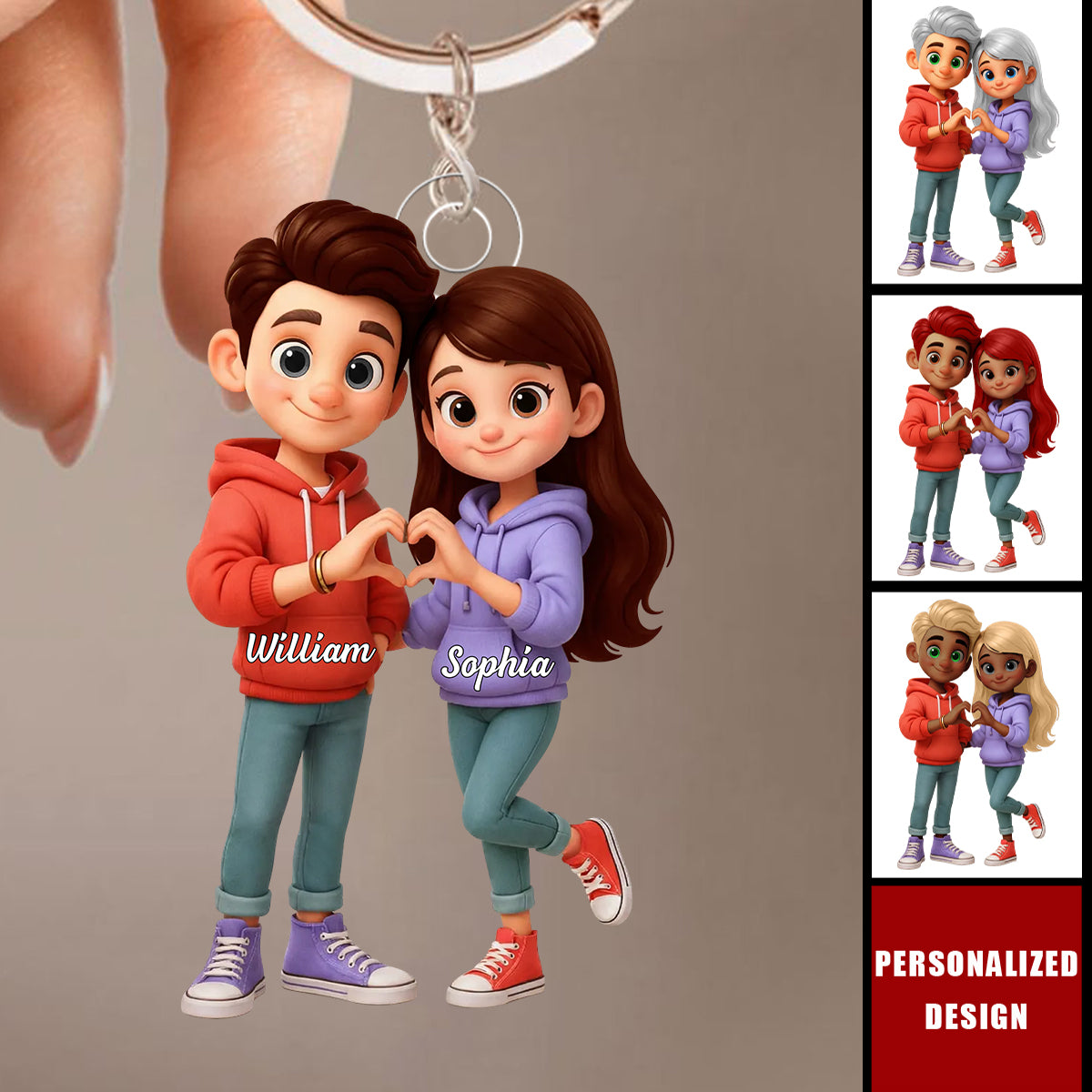 Sentimental Cartton Personalized Cute Cartoon Couple Acrylic Keychain-Sentimental Gift for ...