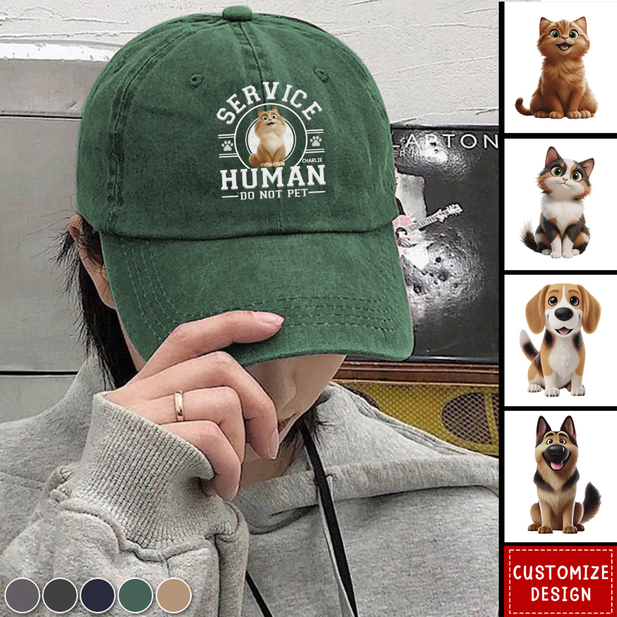 Service Human, Do Not Pet - Dog Personalized Custom Vintage Washed Denim Baseball Cap