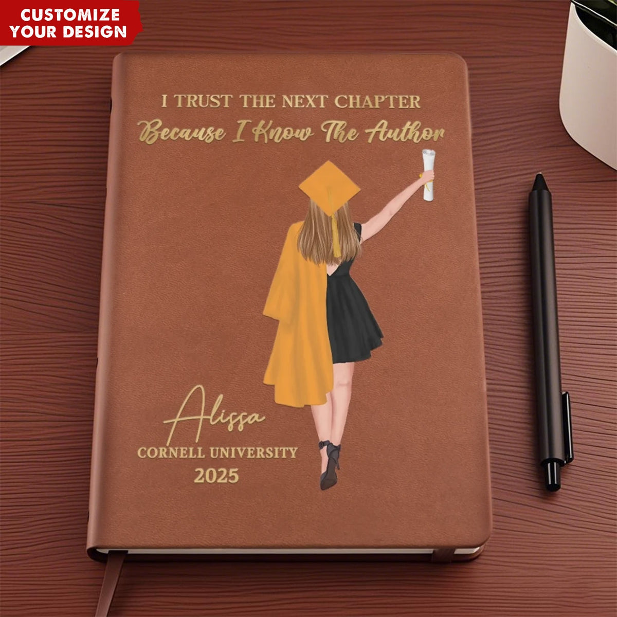 I Trust The Next Chapter - Family Personalized Leather Journal - Graduation Gift For Family Members, Siblings, Brothers, Sisters