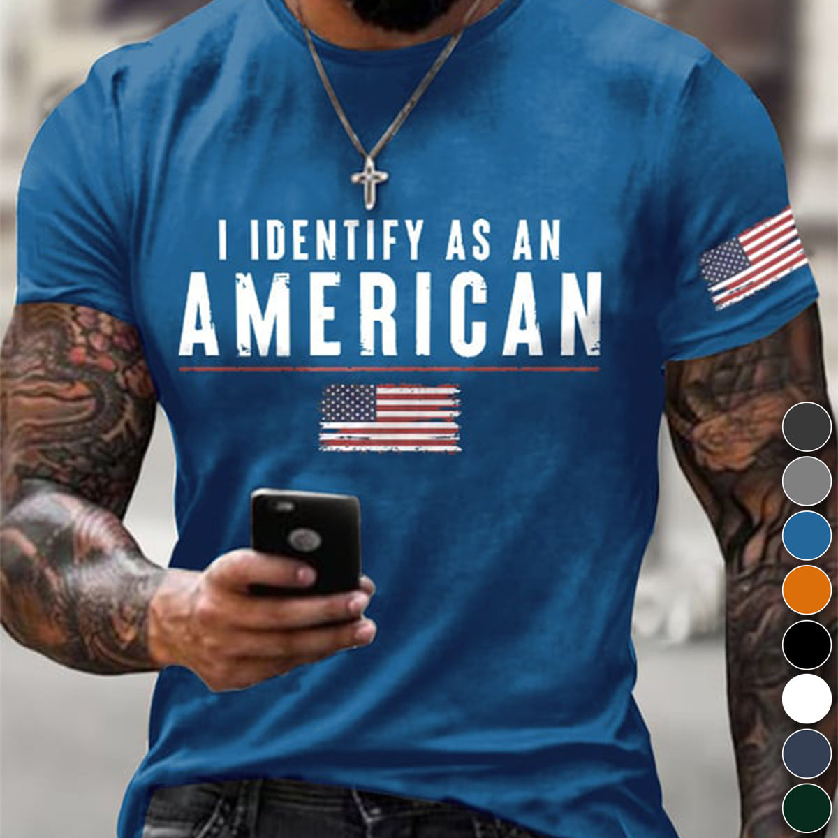 I Identify As An American Printed Round Neck T-Shirt