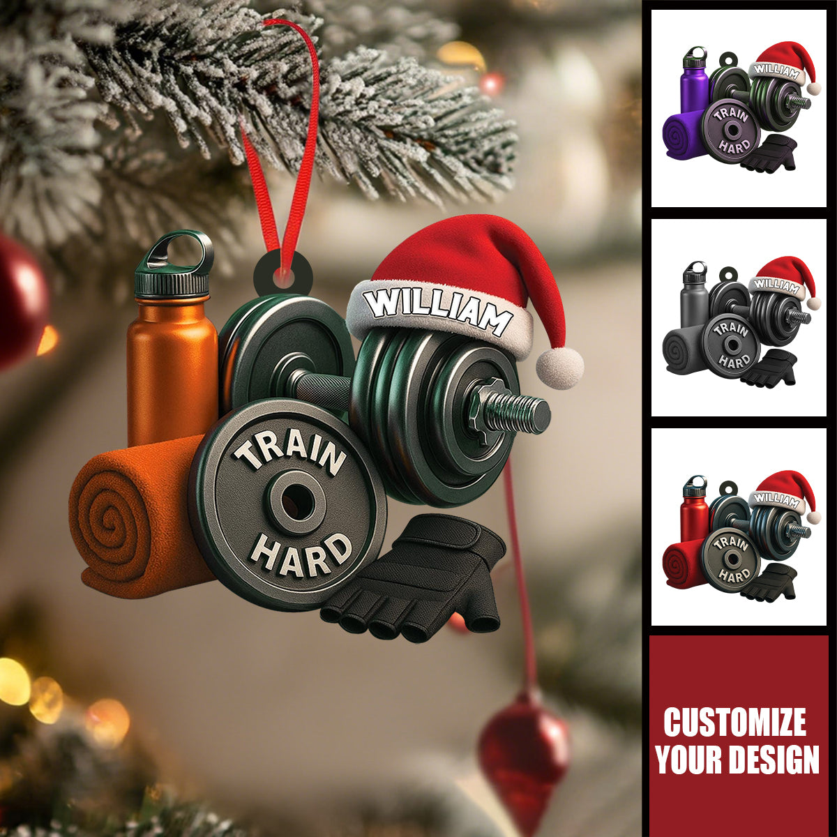 Personalized Dumbbell Christmas Ornament - Gym Fitness Gift