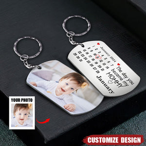 Calendar Custom Photo The Day You Became My Mommy - Gift For Mother, Father - Personalized Stainless Keychain