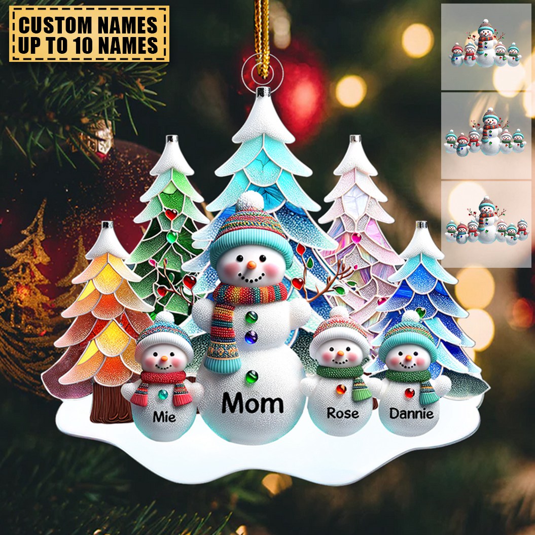 Nana/Mom Snowman With Baby Kids - Personalized Acrylic Ornament