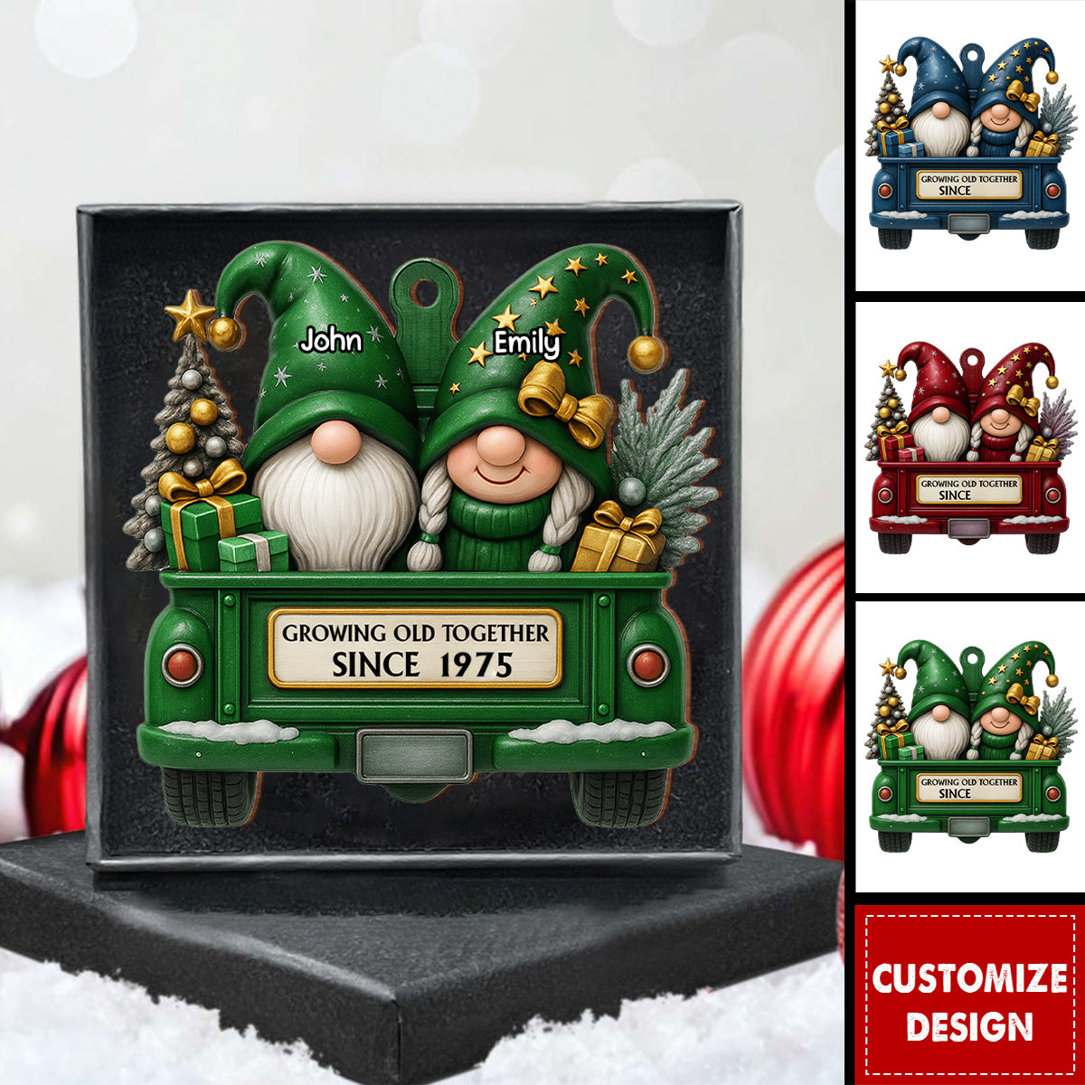 Growing Old Together-Personalized Wood Ornament-Gift for Couples and Parents