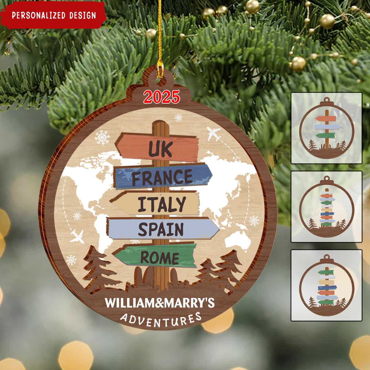 Personalized Travel Adventure Wood Ornament-Gift for Travelers