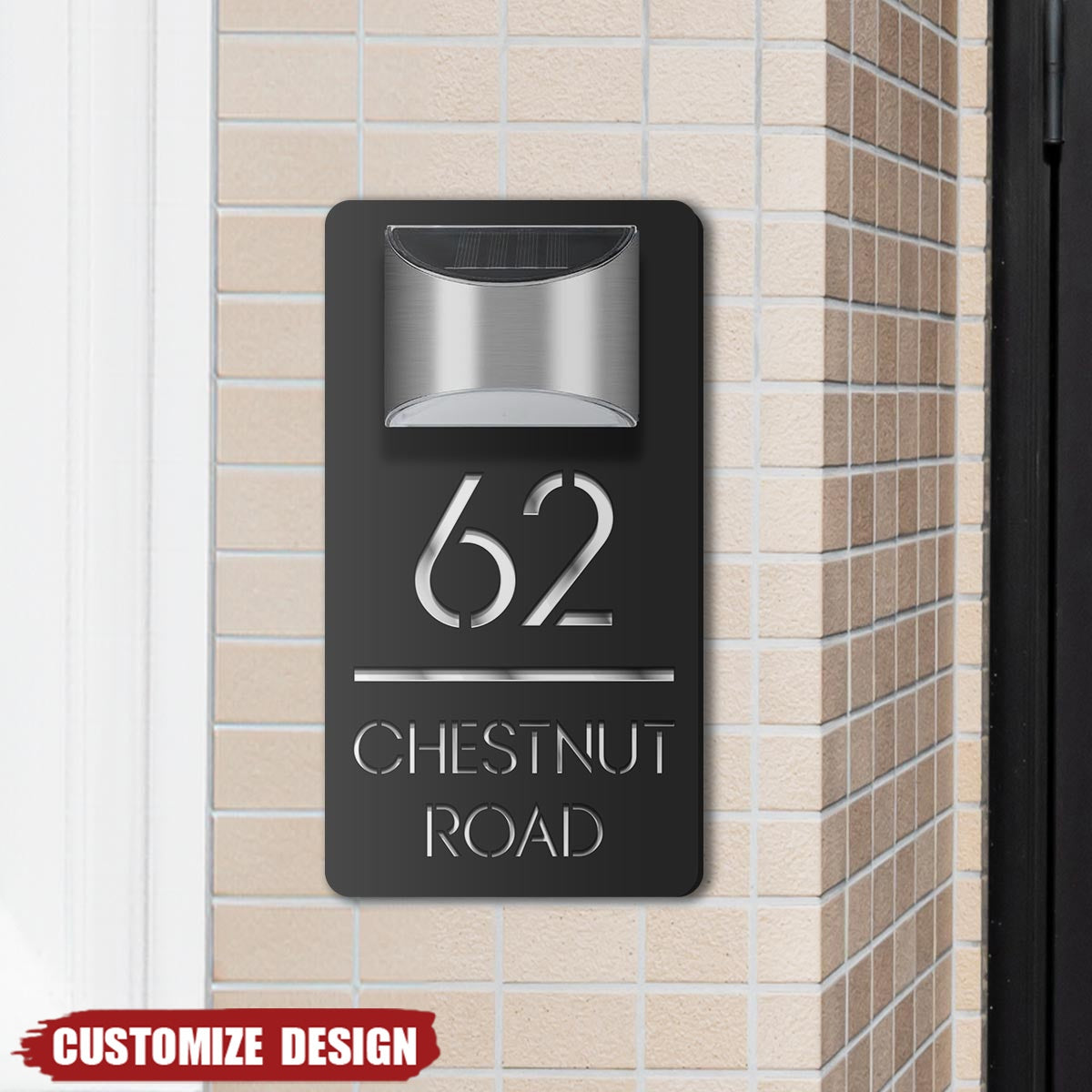 Modern Personalized House Number Address Sign With Waterproof Solar Powered LED Light