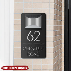 Modern Personalized House Number Address Sign With Waterproof Solar Powered LED Light