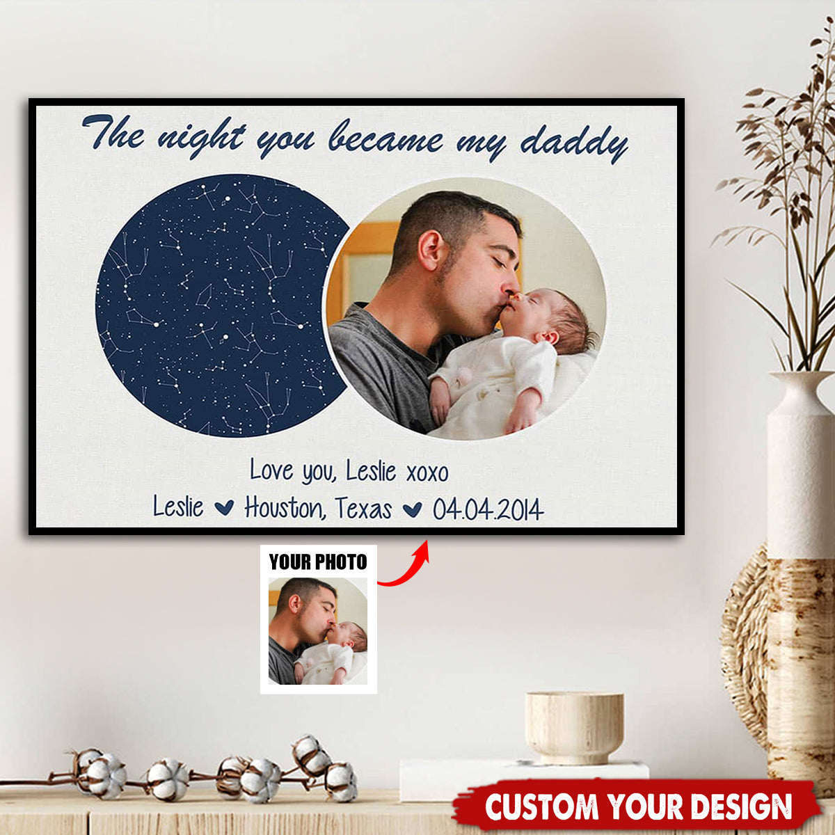 The Night You Became My Daddy Custom Star Map Photo Canvas Poster