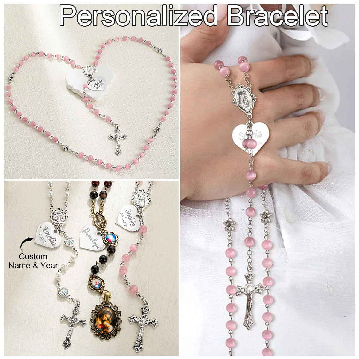 Personalized Jesus Cross  with Heart Name Charm Bracelet