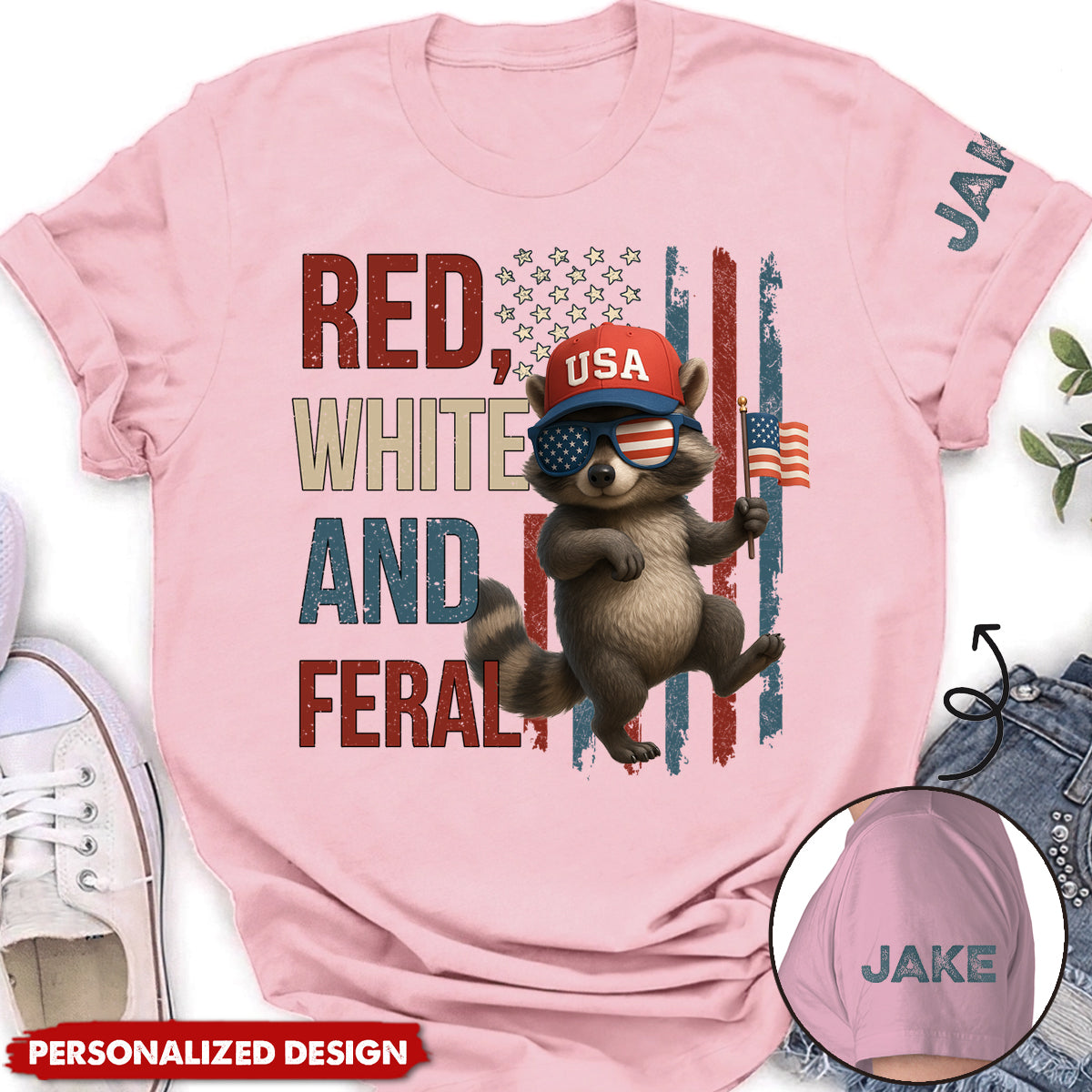 Red White And Animal Patriotic - Personalized Unisex T-Shirt
