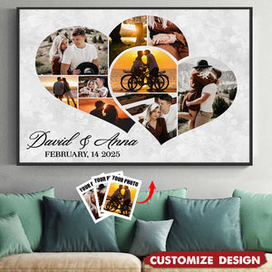 Love Story Collage - Two Hearts Entangled Photo Collage Poster - Personalized Anniversary Gift For Couples