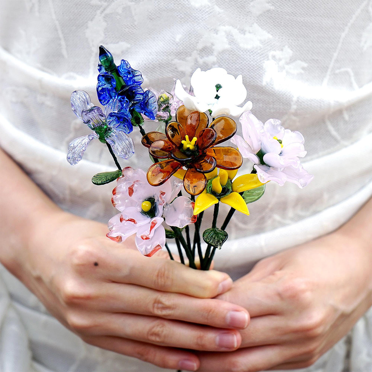 Handmade Glass Birth Month Flower, Birth Flower Bouquet - Teachers' Day Gift,Gift for Mom Grandma& Friends