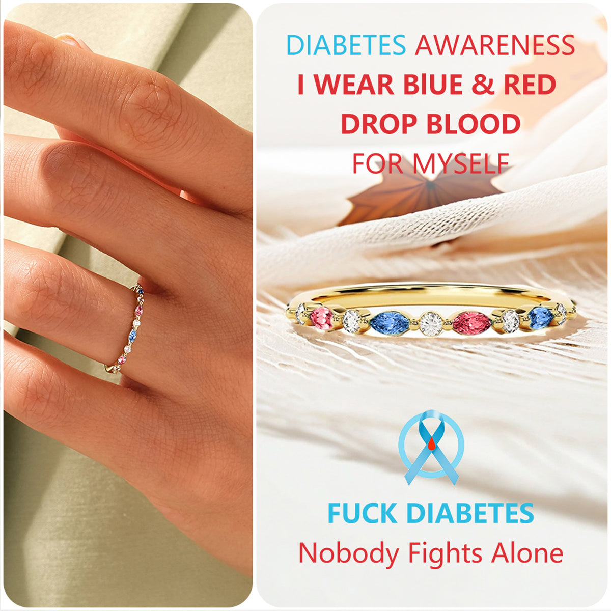 DIABETES AWARENESS-Cyan Diamond Thin Ring
