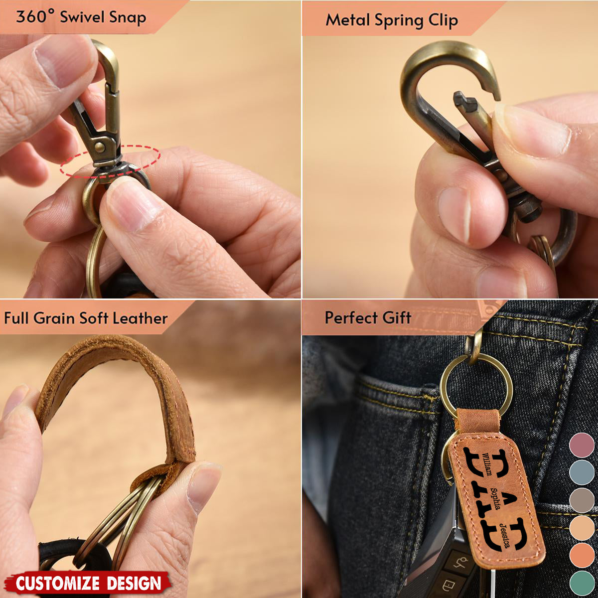 Personalized Dad Leather Keychain-Gift for Dad