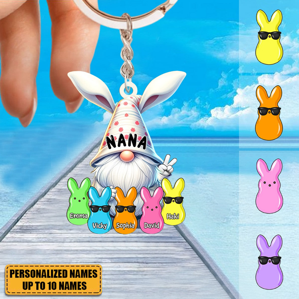 Bunny Nana Grandma Easter Grandkids Personalized Acrylic Keychain