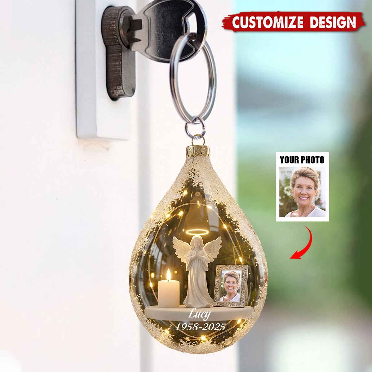 Personalized Angel&Candle Memorial Keychain – Memorial Gift