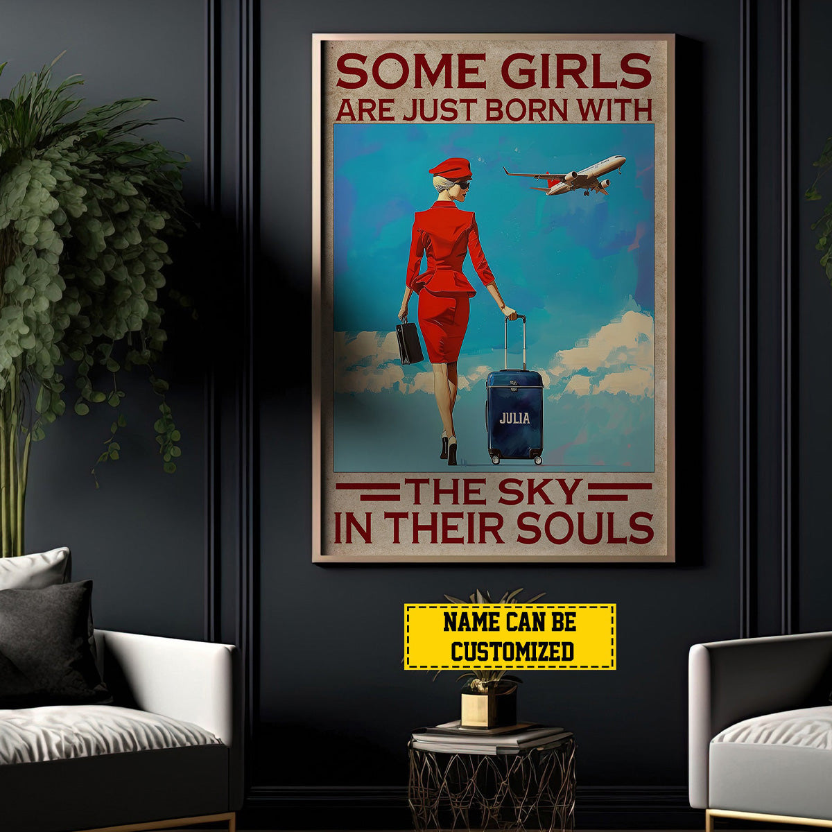 Some Girls Are Just Born With The Sky-Personalized Flight Attendant Poster-Gift For Flight Attendant Lovers