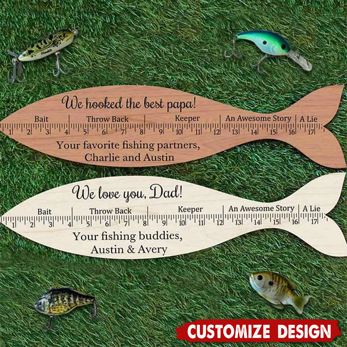 Personalized Wooden We Hooked the Best Papa Fish Style Ruler